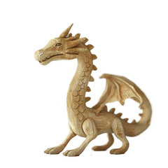 Fototapeta premium 3D Wooden Dragon Chinese Mythical Creature Render on White Transparent Background