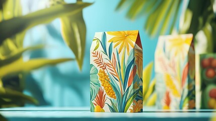 Harvest Sustainability Snack, Vibrant Hand-Painted Snack Packaging Design Inspired by Natural Foliage and Sustainable Harvest