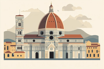 Flat design travel poster for Florence Duomo