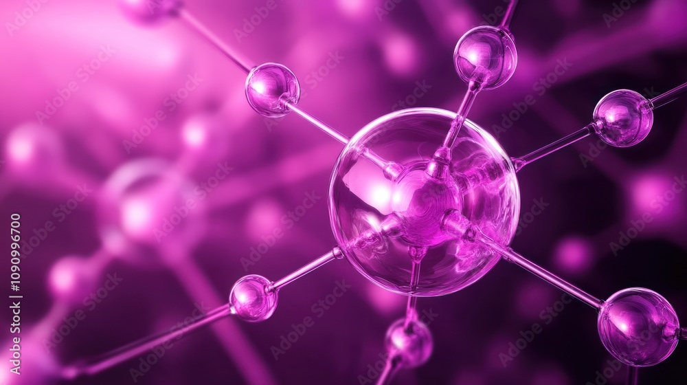 Poster abstract visualization of molecular structures in vibrant purple hues.