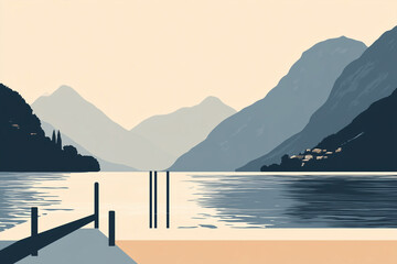 Flat design travel poster for Lugano Lake
