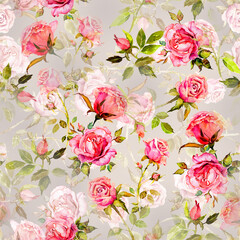 digital printing textile pattern wallpaper colorful flower with watercolor background-illustration floral Allover design