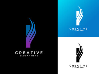 Letter I Professional logo for all kinds of business, Letter I with swoosh or wings logo design vector template