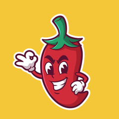 cartoon character mascot of delicious and tasty hot chili peppers