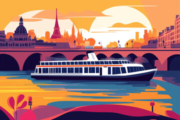 Flat design travel poster for Seine River