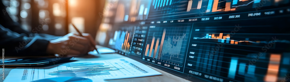 Poster analyzing data trends insights from graphs and charts in business reports