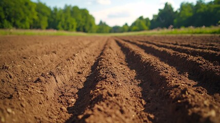 Farm Soil Yield, Freshly Plowed Field Showcasing Soil for Optimal Crop Yield