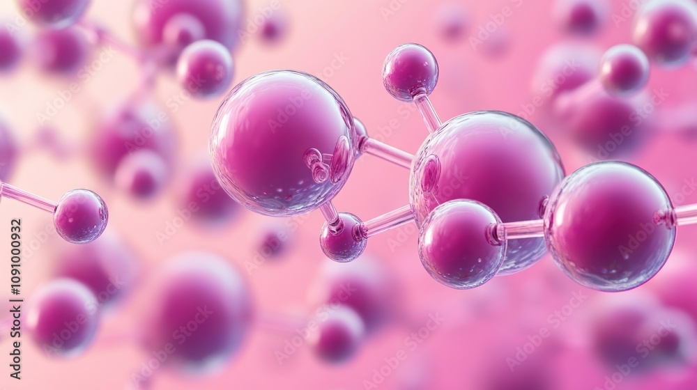 Poster abstract representation of molecular structures in a pink hue, illustrating scientific concepts.