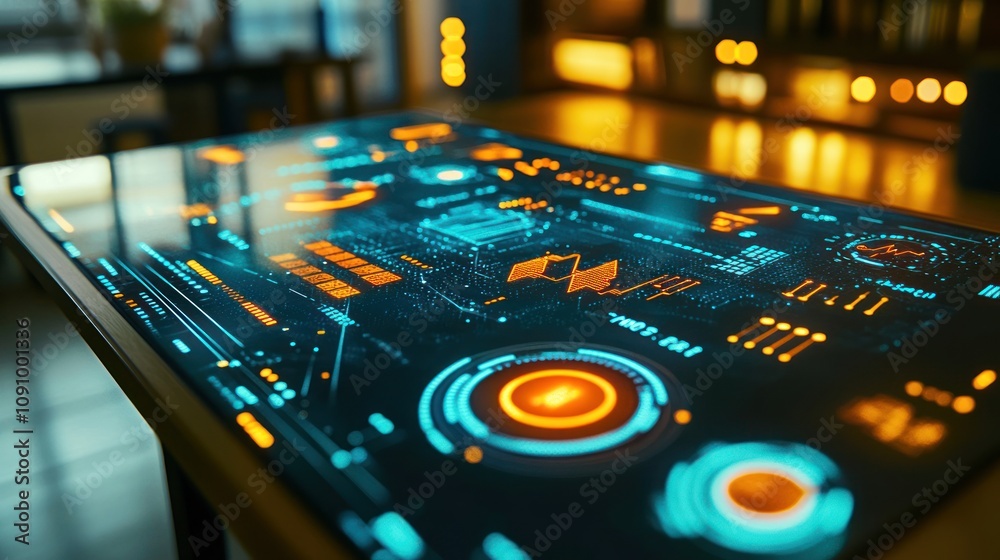 Aufkleber Futuristic digital interface displaying data and analytics in a sleek environment.