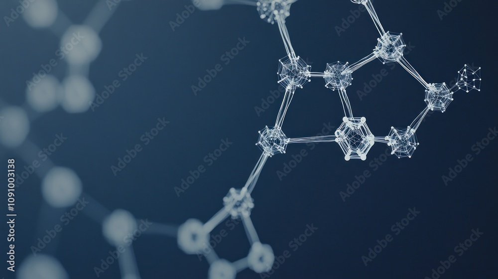 Poster Abstract representation of molecular structures highlighting scientific concepts.