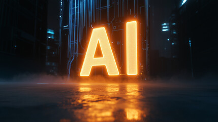 Glowing Yellow Neon "AI" Text on Dark Background

