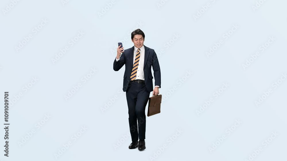 Poster スマホ、スマートフォン、ダンス、ダンサー、パントマイム、ビジネスマン、ビジネスパーソン、通話、全身、ビジネス、サラリーマン、男性、日本人、会社員、スーツ、踊る、ステップ、歩く、仕事、働く、営業、セールスマン、人材、振り付け、リズム、クロマキー、切り抜き、コピースペース、転職、元気、アクティブ、アクション、忙しい、連絡、操作、アプリ、DX、ツール、デジタルトランスフォーメーション、トーク、音楽、ミュ