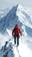 Illustration of Climber on Snowy Mountain Peak