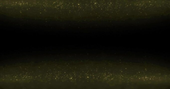 christmas, new year golden warm particles and sparkles frame with fluid movement, space for text on black background, holiday and event