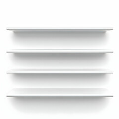 3D Illustration Empty White Shelves on White Wall