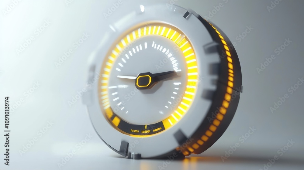Poster a futuristic clock design with glowing elements, showcasing time in a modern aesthetic.