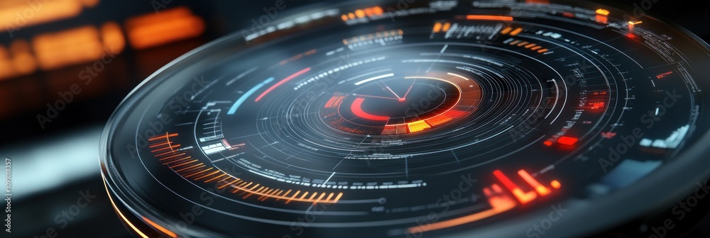 Fototapete A futuristic user interface with glowing elements and data visualization.