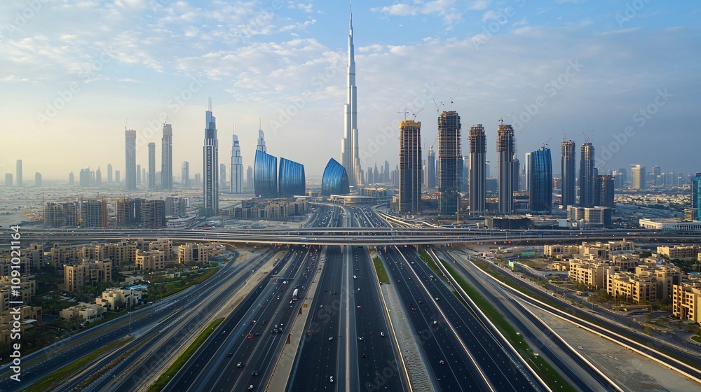 Poster aerial view of a modern cityscape showcasing roads bridges and emerging infrastructure with side emp