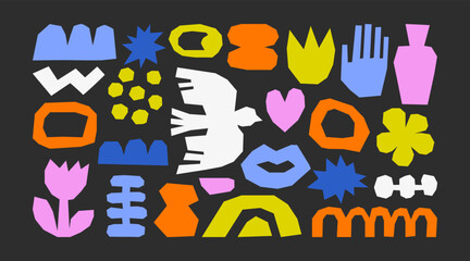 Trendy vector abstract cut out pieces. Paper cutouts. Hand drawn modern design for card, print on clothes. Creative collage on transparent background © bosotochka