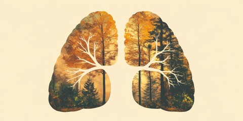 Lungs design inspired by deforestation, showcasing the impact of wildfire on forests. This concept illustrates the crucial role of forest preservation in maintaining lung health.
