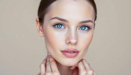 Obraz premium Beauty Portrait of a Woman with Fair Skin and Blue Eyes, Showcasing Skin Care and Health
