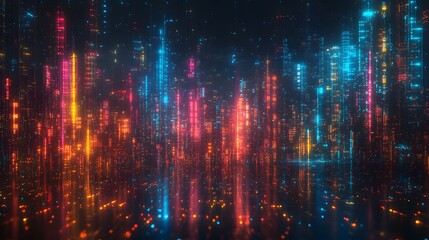 Fototapeta premium A futuristic 3D bar chart with transparent bars and floating data points