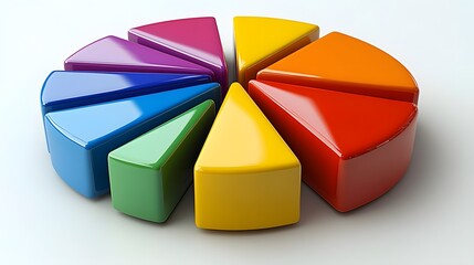 Obraz premium A colorful 3D pie chart with glossy finishes and bold segments on a white background