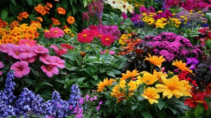Obraz premium A Vibrant Garden Display of Colorful Flowers