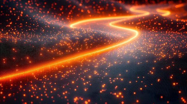 A futuristic 3D scatter graph with glowing points and a bold grid backdrop