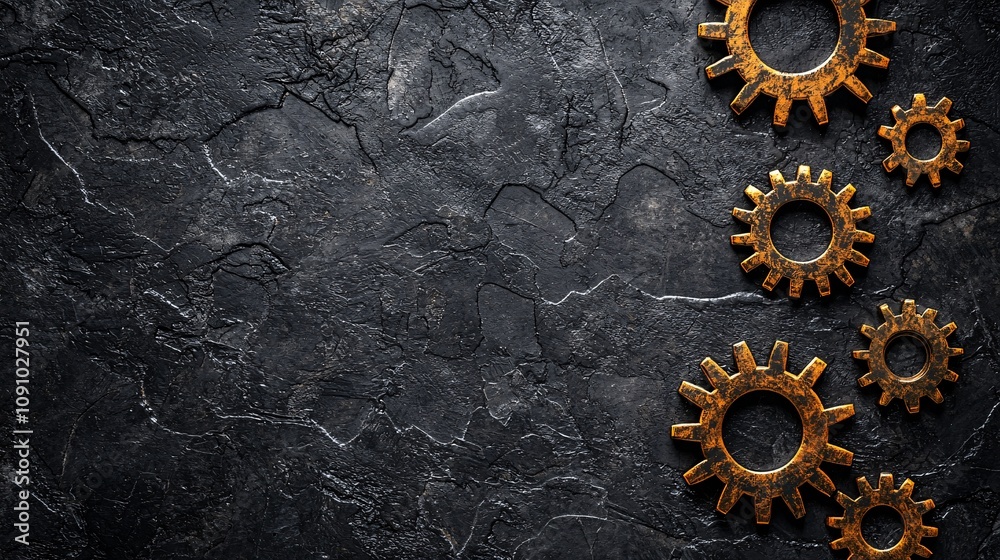 Leinwandbilder Mechanical components and gears interlocked in a seamless design emphasizing precision engineering with side empty space for text Stockphoto style