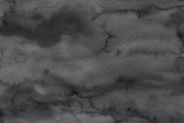 Black abstract watercolor  texture background. Abstract aquarelle texture grayscale. Handmade technique.