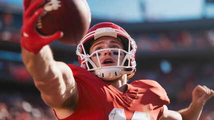 Athletic Player Catching Football Stadium Sports Action Daytime Close-up Competition Spirit