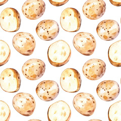 Fototapeta premium watercolor seamless pattern with raw potatoes on white background