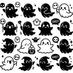 Adorably Spooky: Cute Ghost Silhouette Set for Halloween