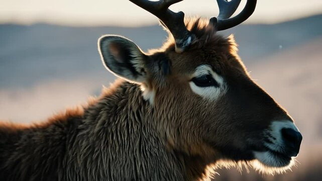 Young male eld's deer posing during golden hour