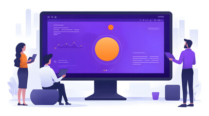 Fototapeta premium Stylish flat vector of a business meeting featuring professionals analyzing data on screens