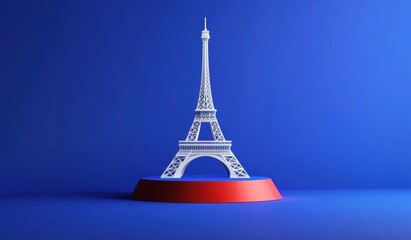 Eiffel Tower Model on Blue Background for Celebration Display with Copy Space for Holiday Event Decoration