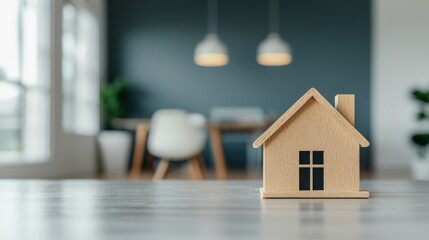 Life Insurance Miniature house model in a modern interior setting with soft lighting.
