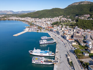 Fototapeta premium Aerial drone view of the ferry harbour in Igoumenitsa, Greece.