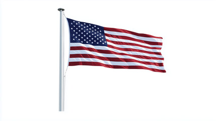 Obraz premium American flag flying on pole isolated on white background