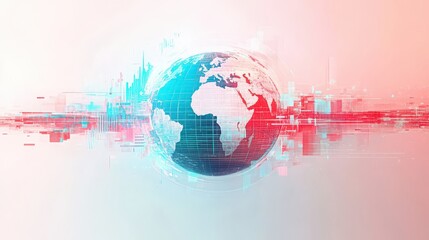 Fototapeta premium Abstract Globe Background with Digital Glitch Effect and Network Data Streams