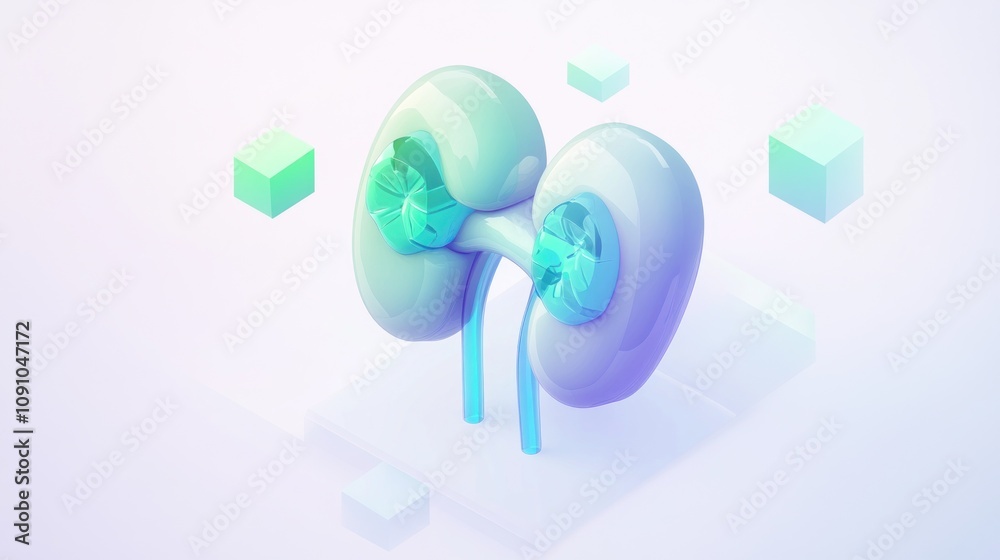 Poster A stylized 3D representation of kidneys with a modern, abstract design.
