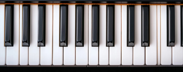Piano keys close up showcasing clean lines and deep shadows