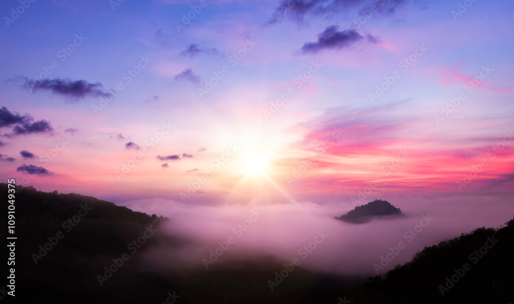Wall mural scenic view dramatic beautiful sunrise sky