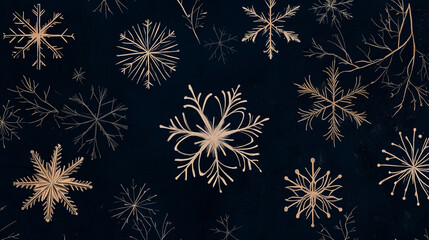 Geometric Snowflakes on Navy Blue Background