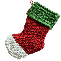 Knitted Christmas Stocking Isolated on Transparent Background
