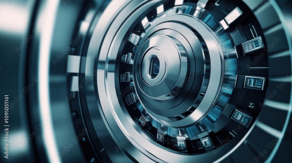 Fototapete A close-up of a futuristic mechanical device with intricate circular components.