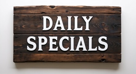 daily specials lettering on medieval ancient sign wooden board on plain white background