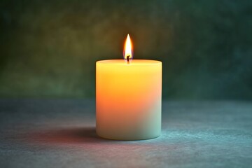 Single candle burning brightly in dark, tranquil setting