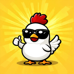 Cool chick gives a thumbs up against a yellow sunburst background